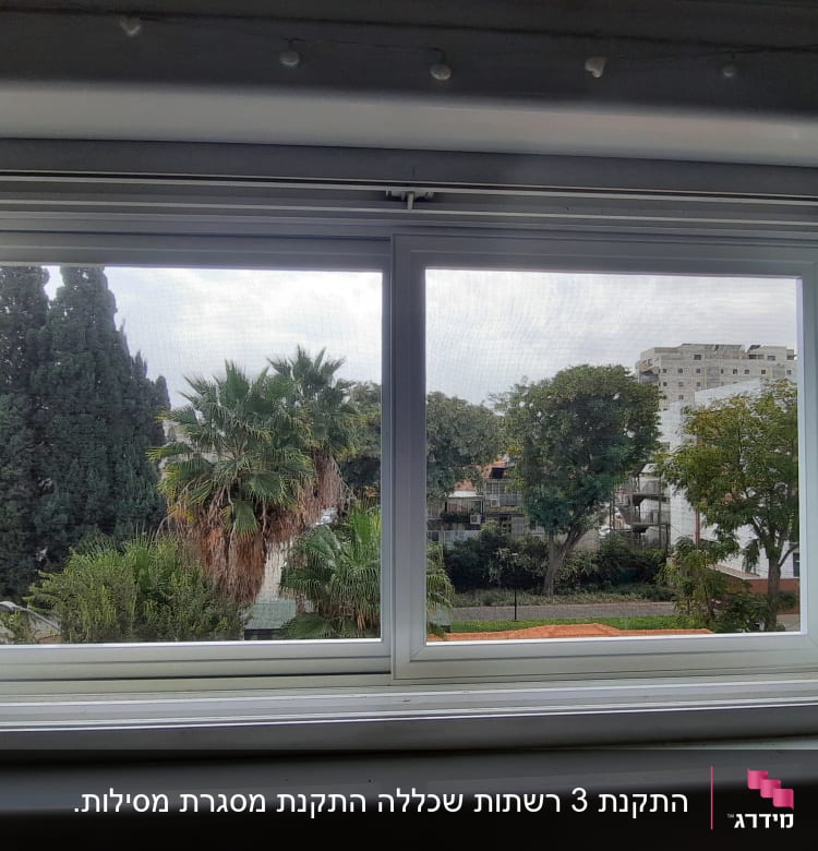 חלון אלומיניום עם מסגרת לבנה